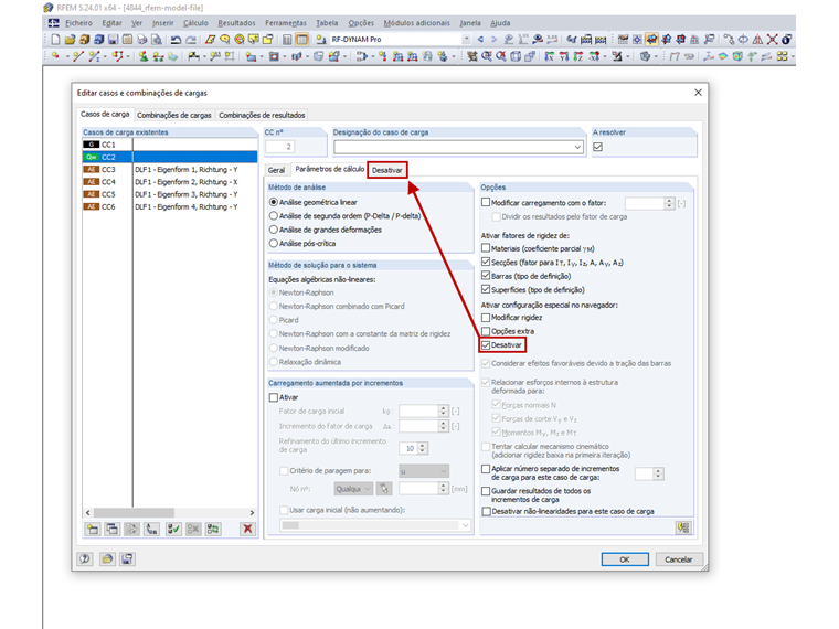 Desativar barras no caso de carga original