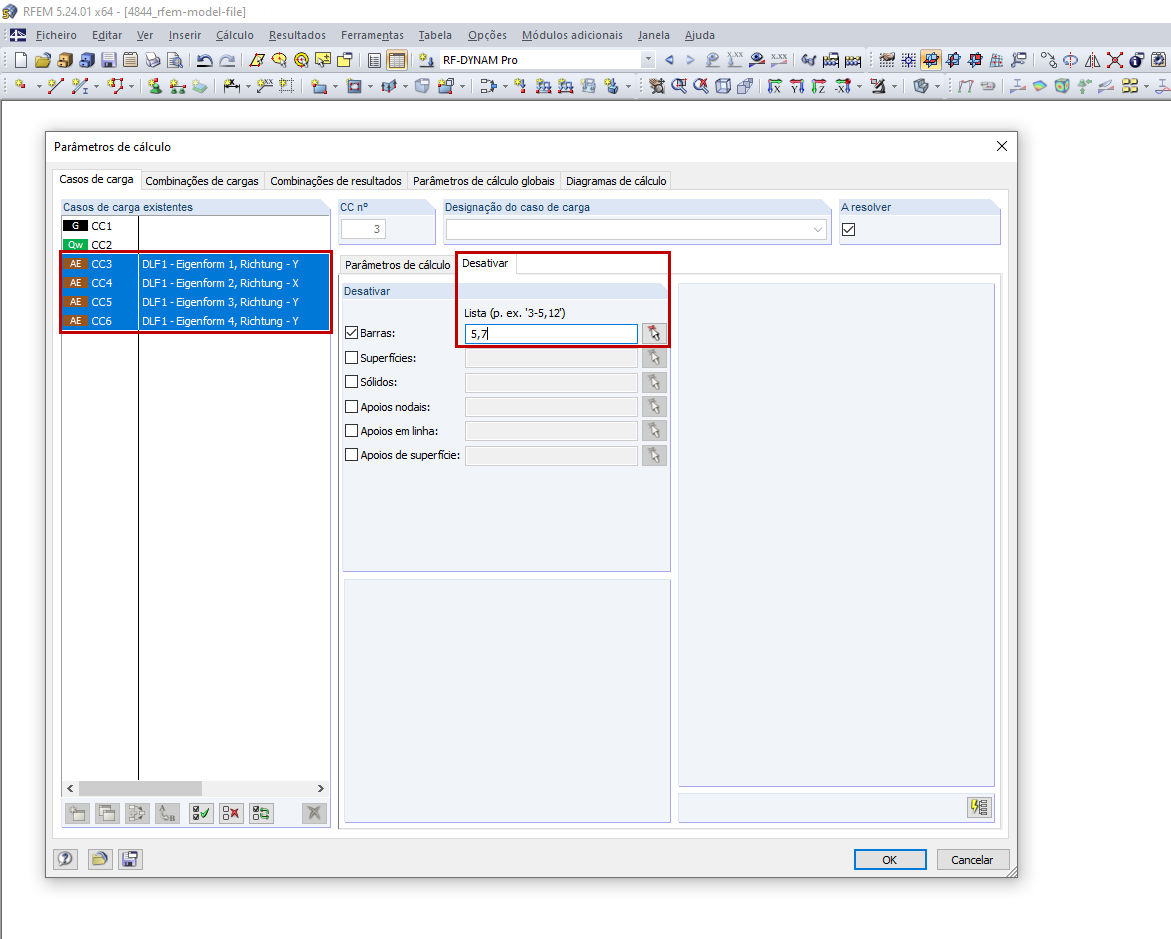 Desativar barras nos casos de carga dinâmicos