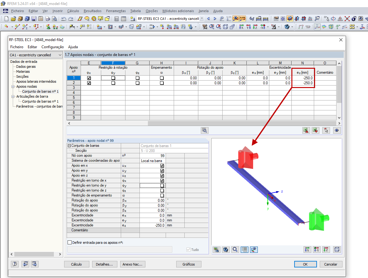 Ajuste da excentricidade no módulo adicional