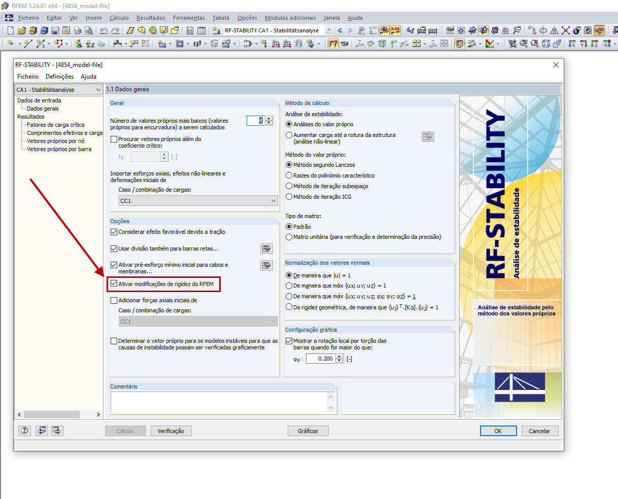 ativar modificações de rigidez do RFEM