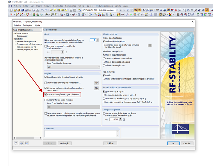 ativar modificações de rigidez do RFEM