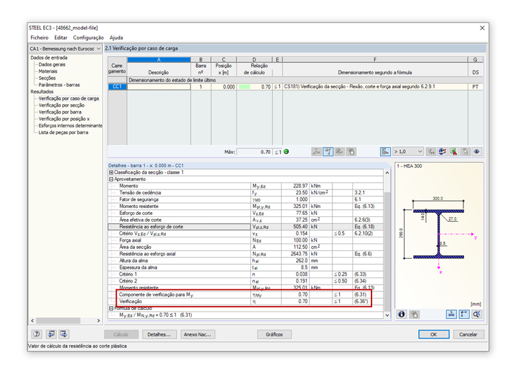 Verificação da secção