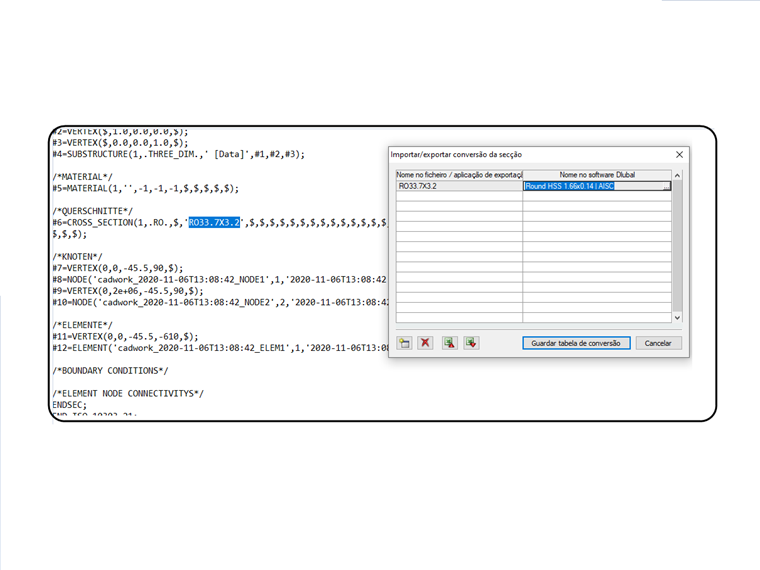 Conversão de secções
