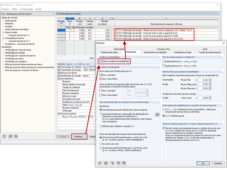 Verificação da secção no RF-/STEEL EC3
