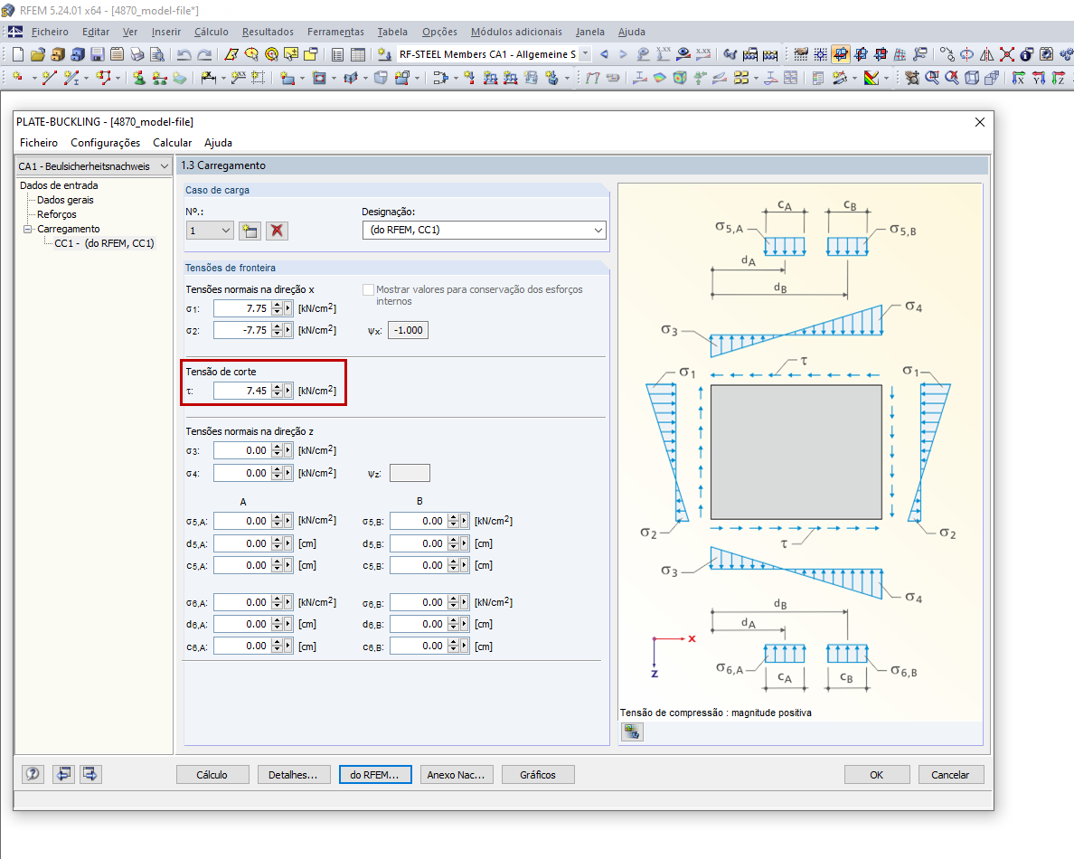 Tensão de corte da verificação de encurvadura local