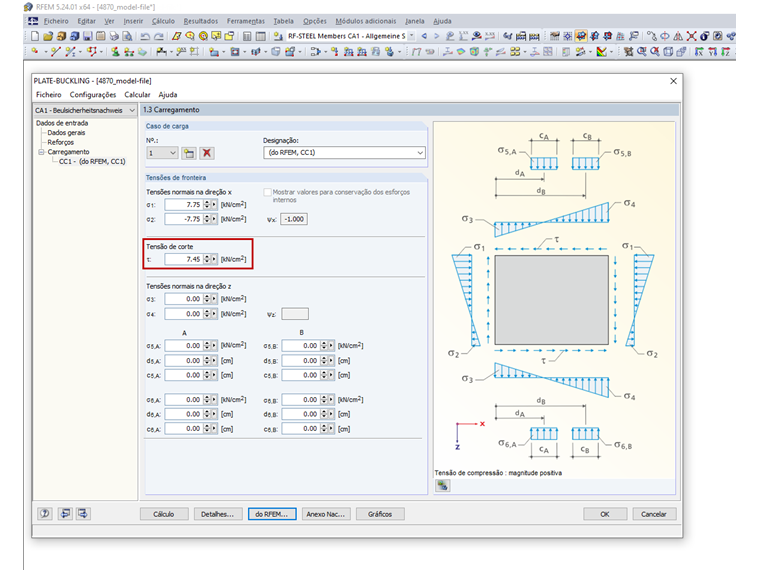 Tensão de corte da verificação de encurvadura local