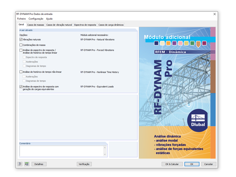 Dados de entrada do DYNAM Pro