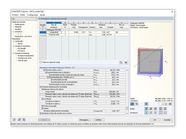 Vista geral dos esforços internos atuantes para o dimensionamento