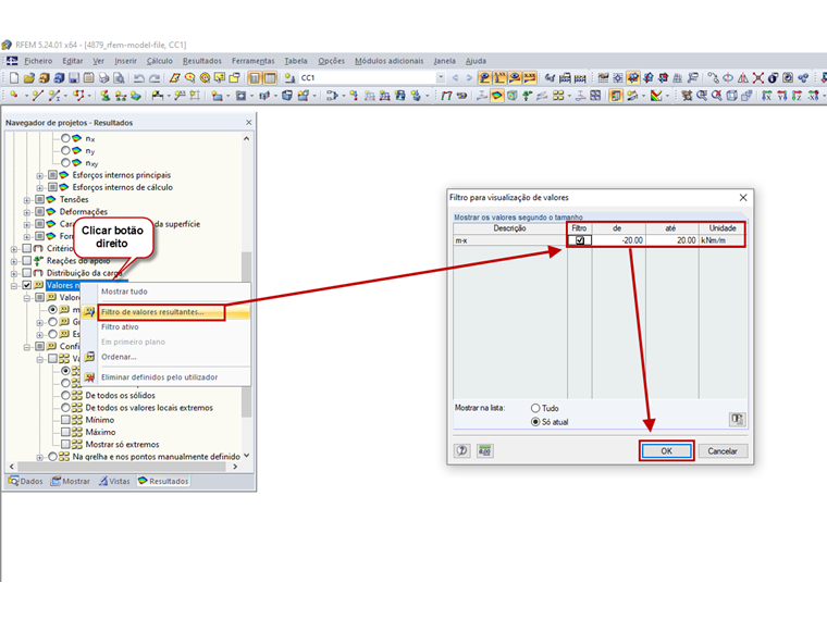 Ativação de filtro para visualização de valores