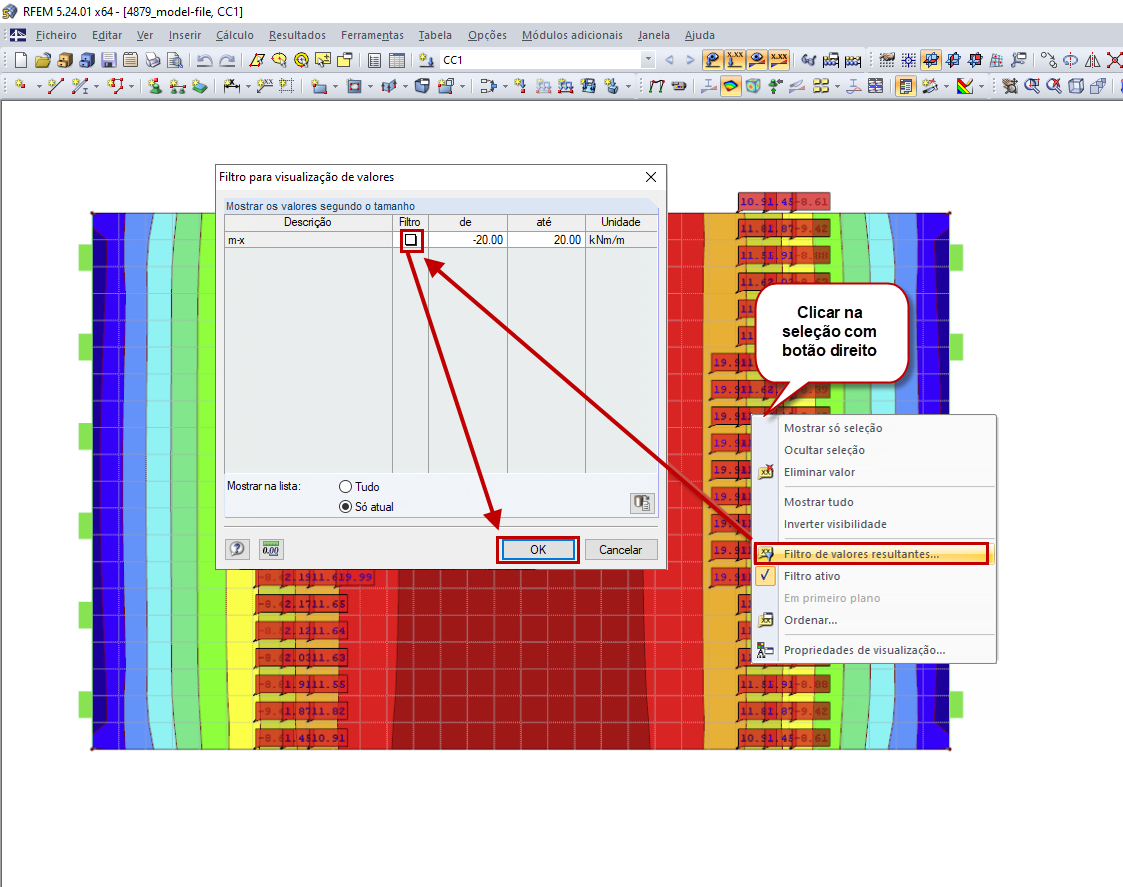 Seleção e desativação do filtro