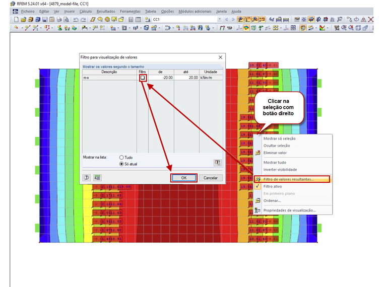 Seleção e desativação do filtro