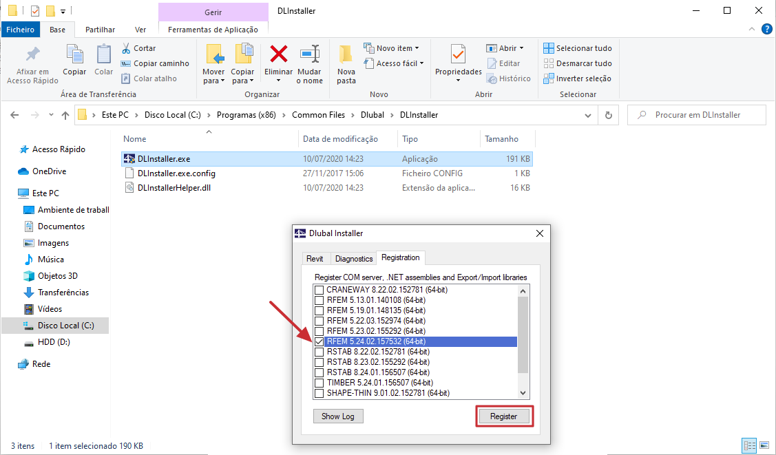 Diagnóstico e reparação via DLInstaller
