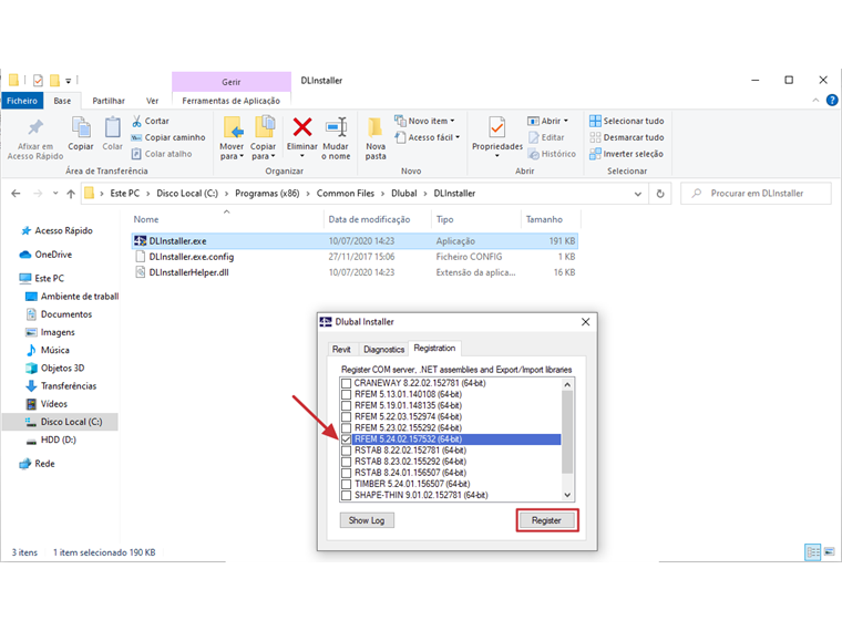 Diagnóstico e reparação via DLInstaller
