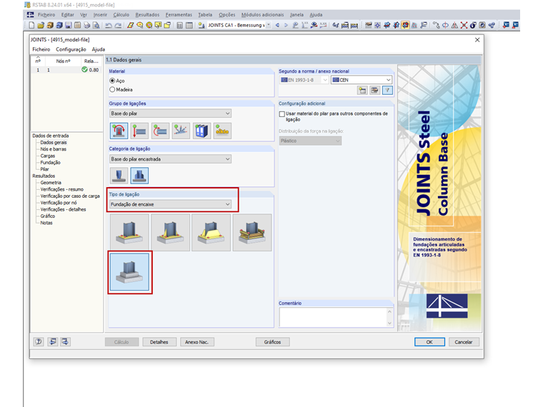 Dados gerais: Tipo de ligação