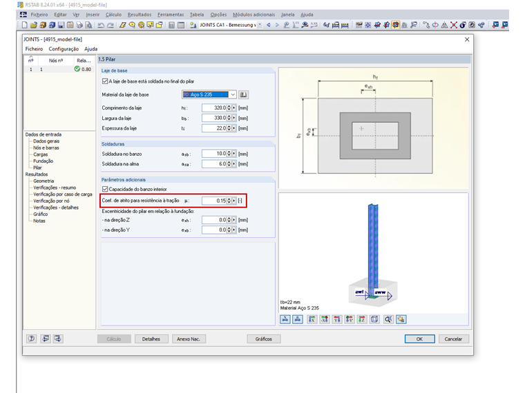 Coef. de atrito para resistência à tração