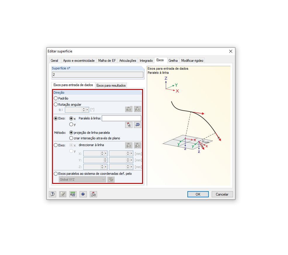 Configuração dos eixos