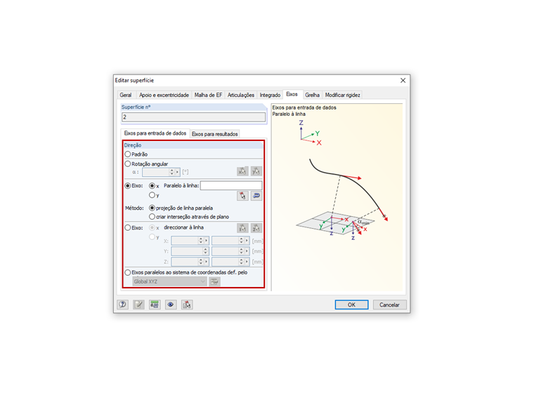Configuração dos eixos