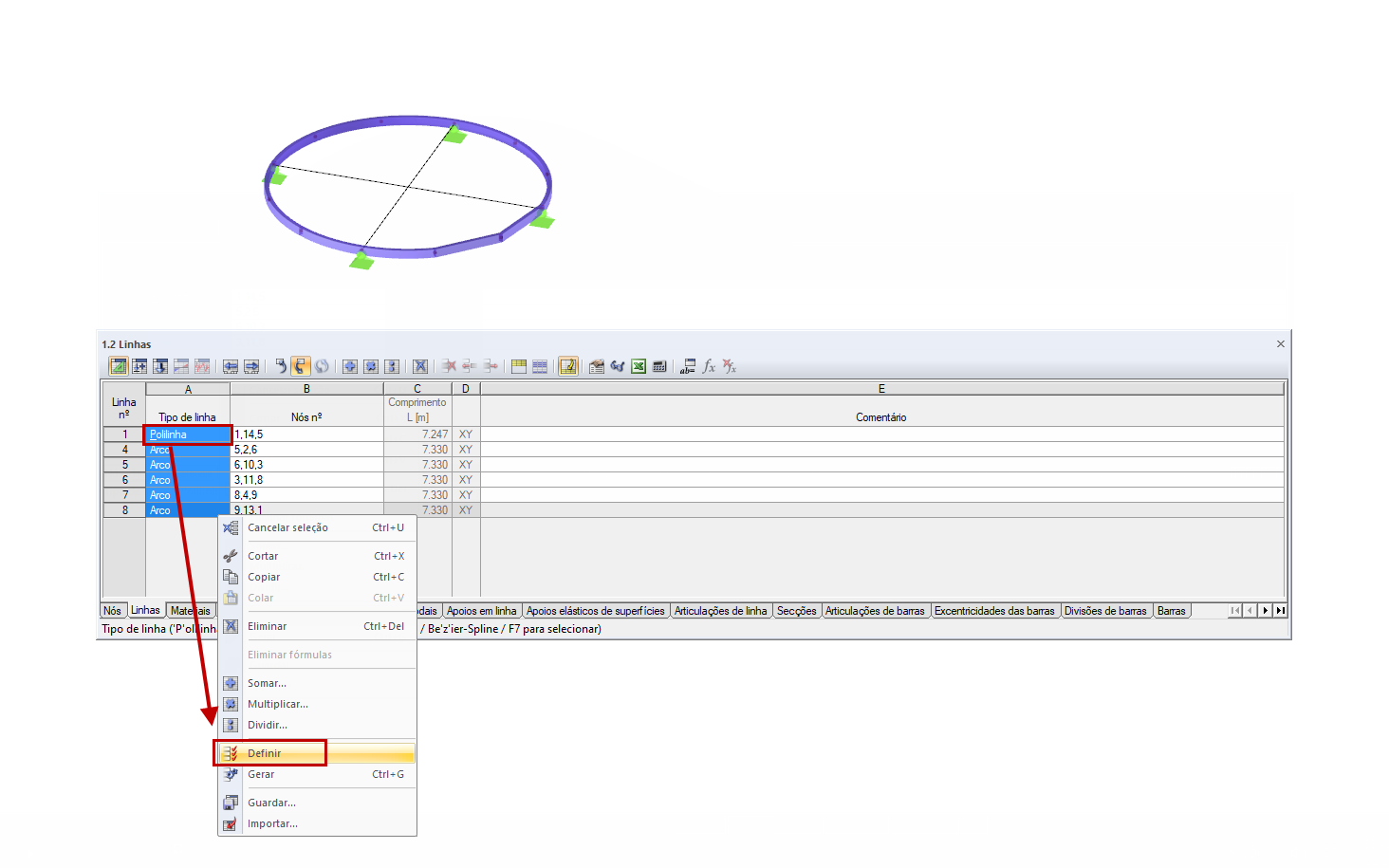 Alterar o tipo de linha de todas as linhas selecionadas