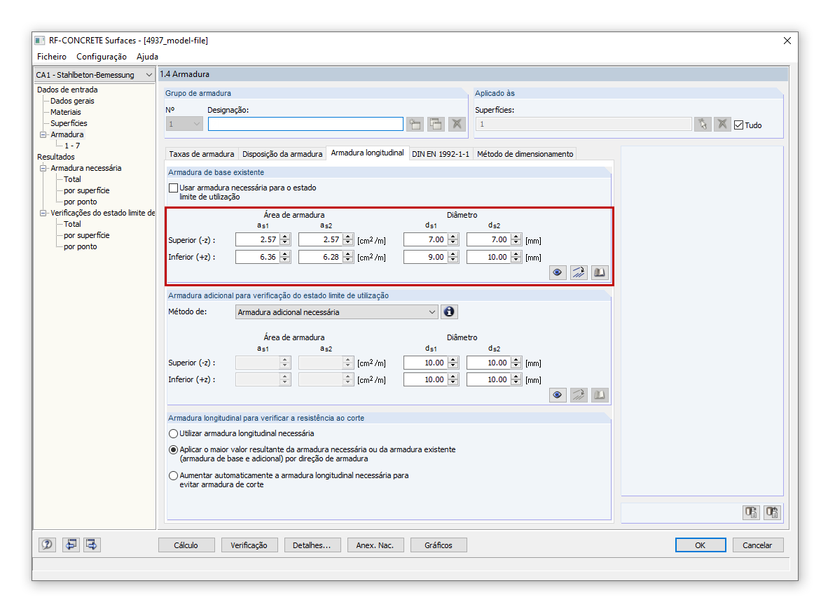 Entrada da armadura de base existente