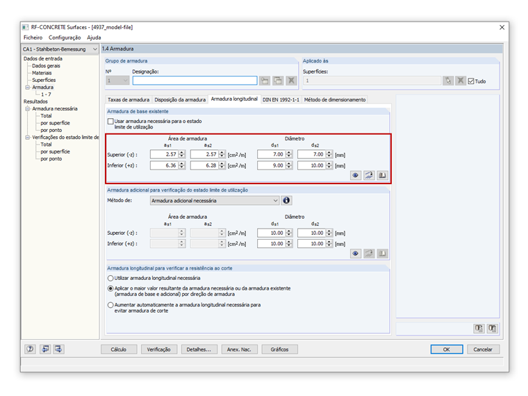 Entrada da armadura de base existente