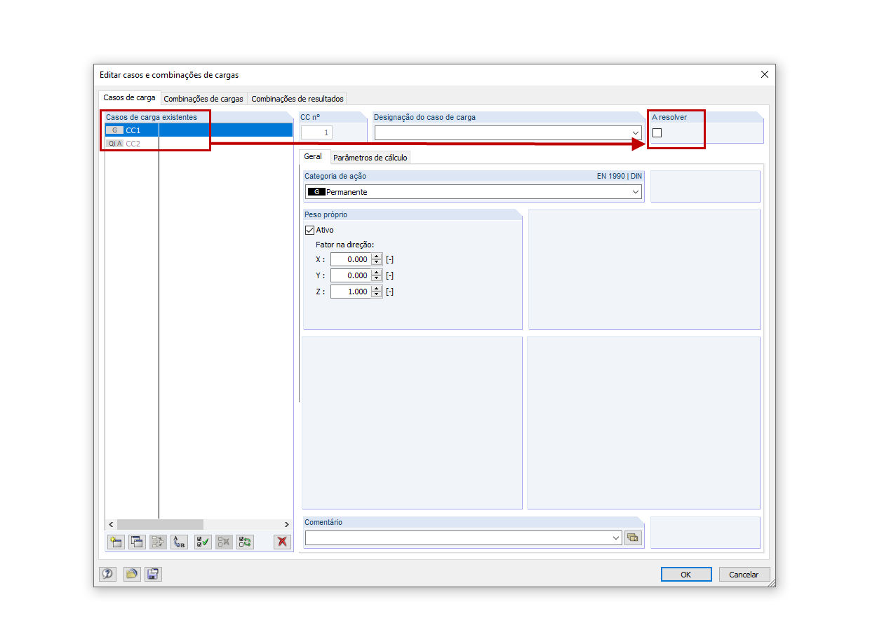 Ativar o caso de carga para o cálculo