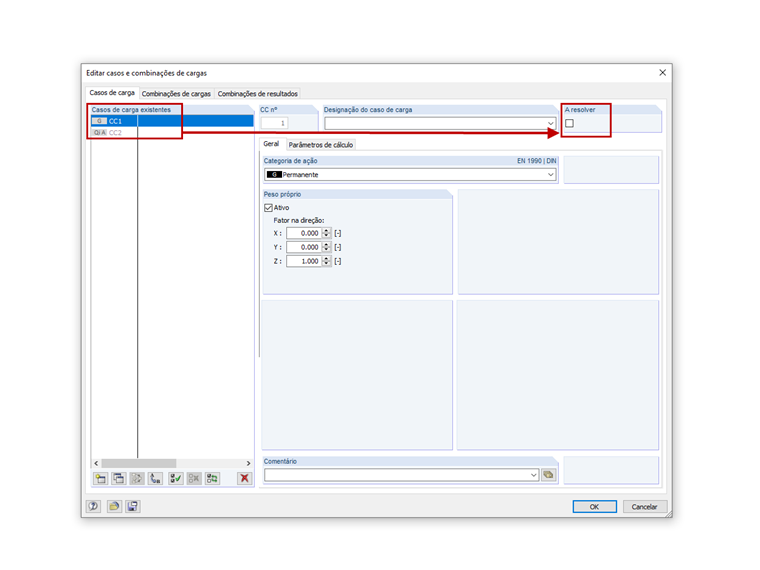 Ativar o caso de carga para o cálculo