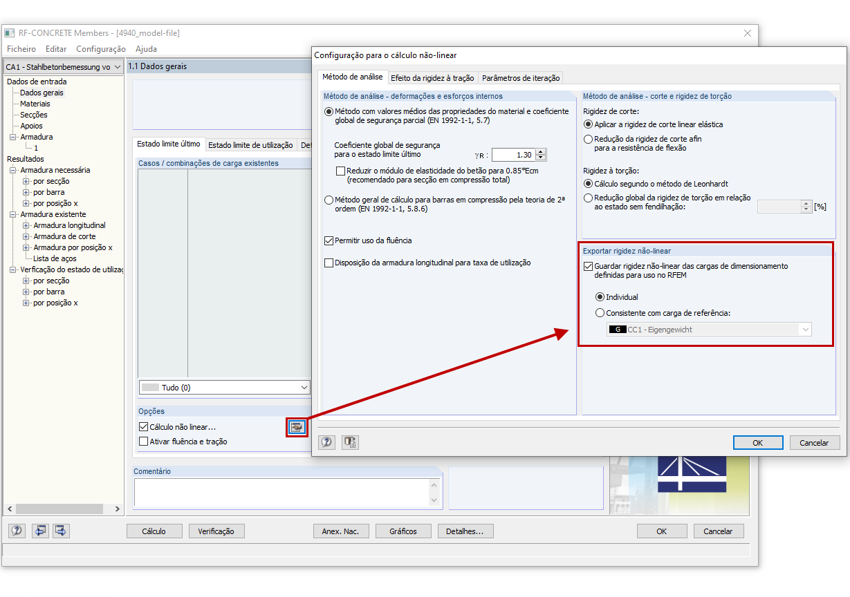 Exportação de rigidez não linear