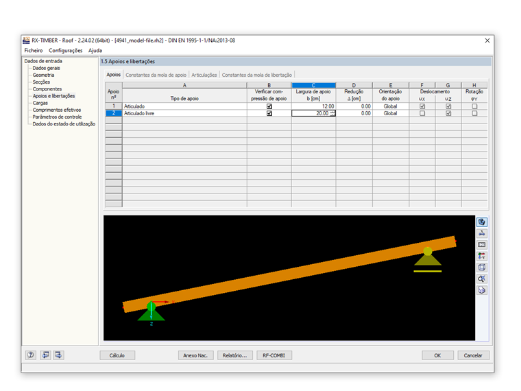 Definição dos apoios