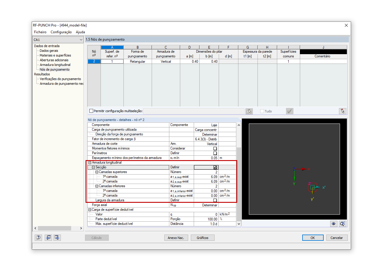 Definição manual da armadura longitudinal