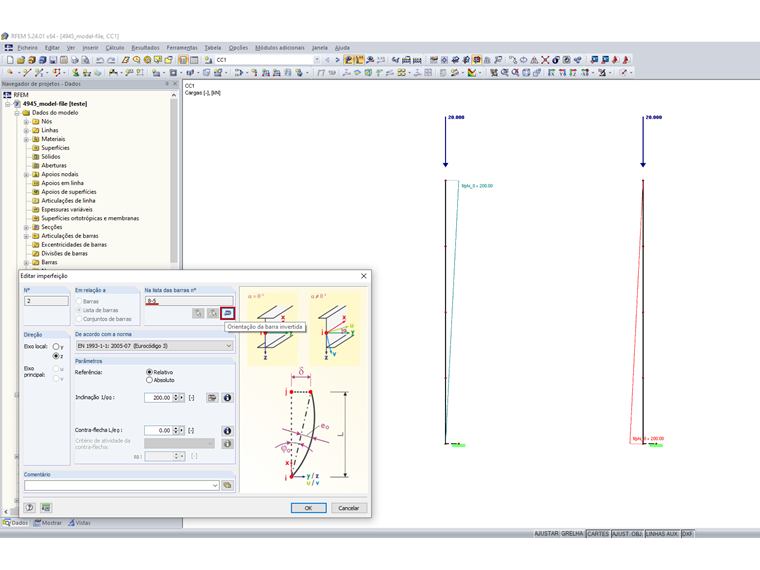 Editar imperfeição – Orientação da barra invertida