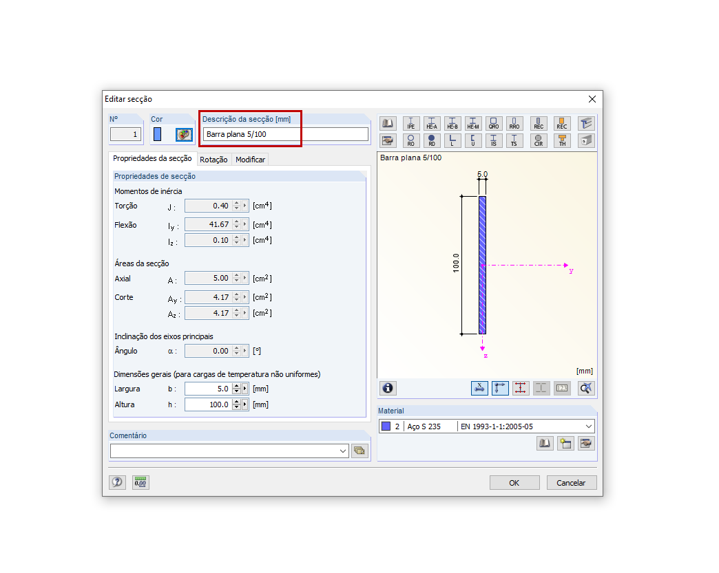 Alterar a descrição da secção