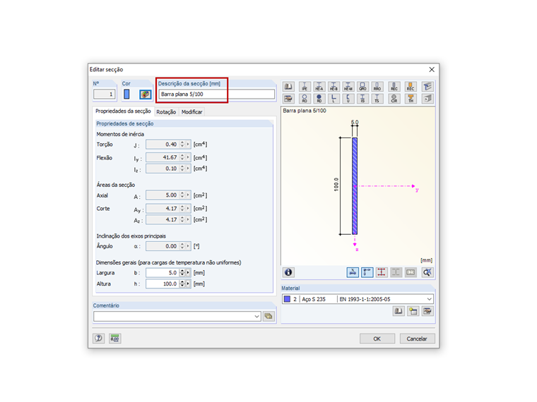Alterar a descrição da secção