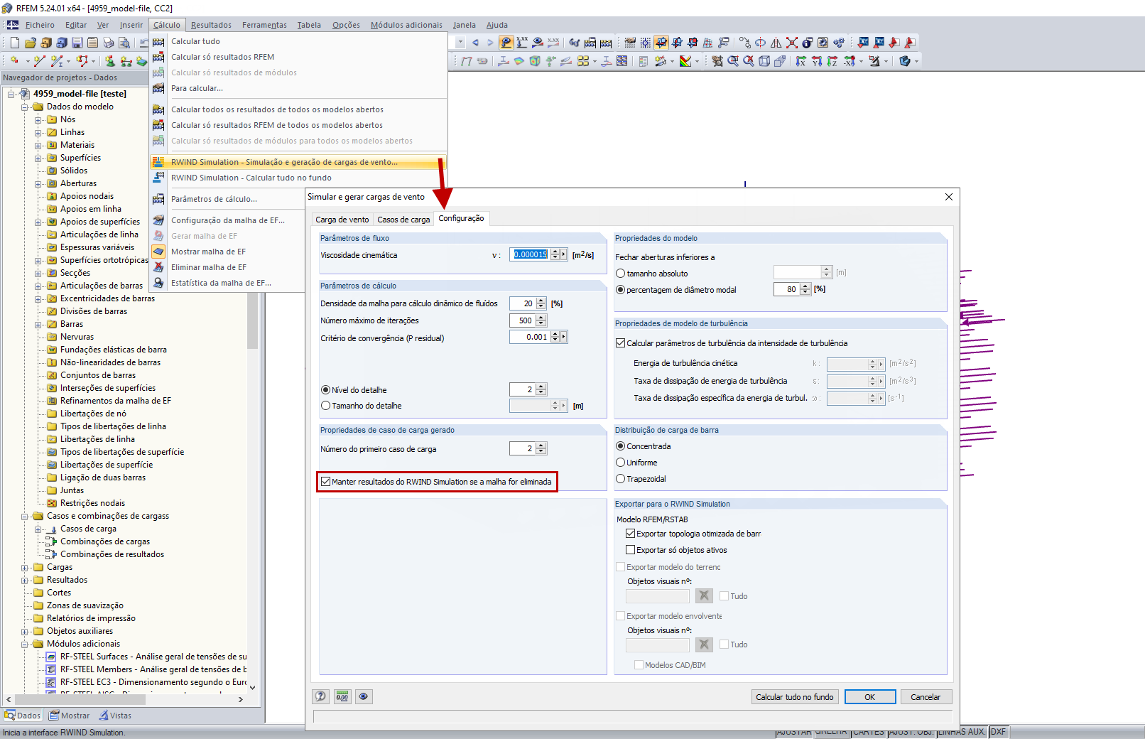 Manter resultados do RWIND Simulation se a malha for eliminada