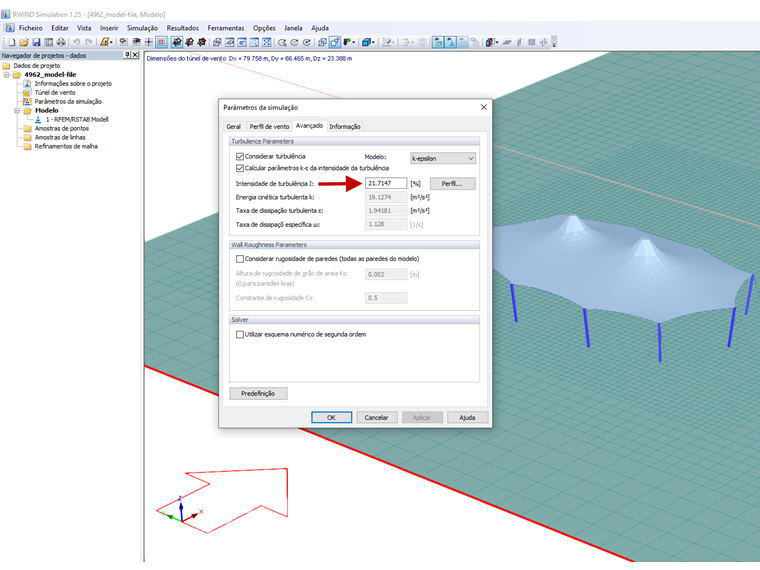 Valor de entrada da intensidade de turbulência