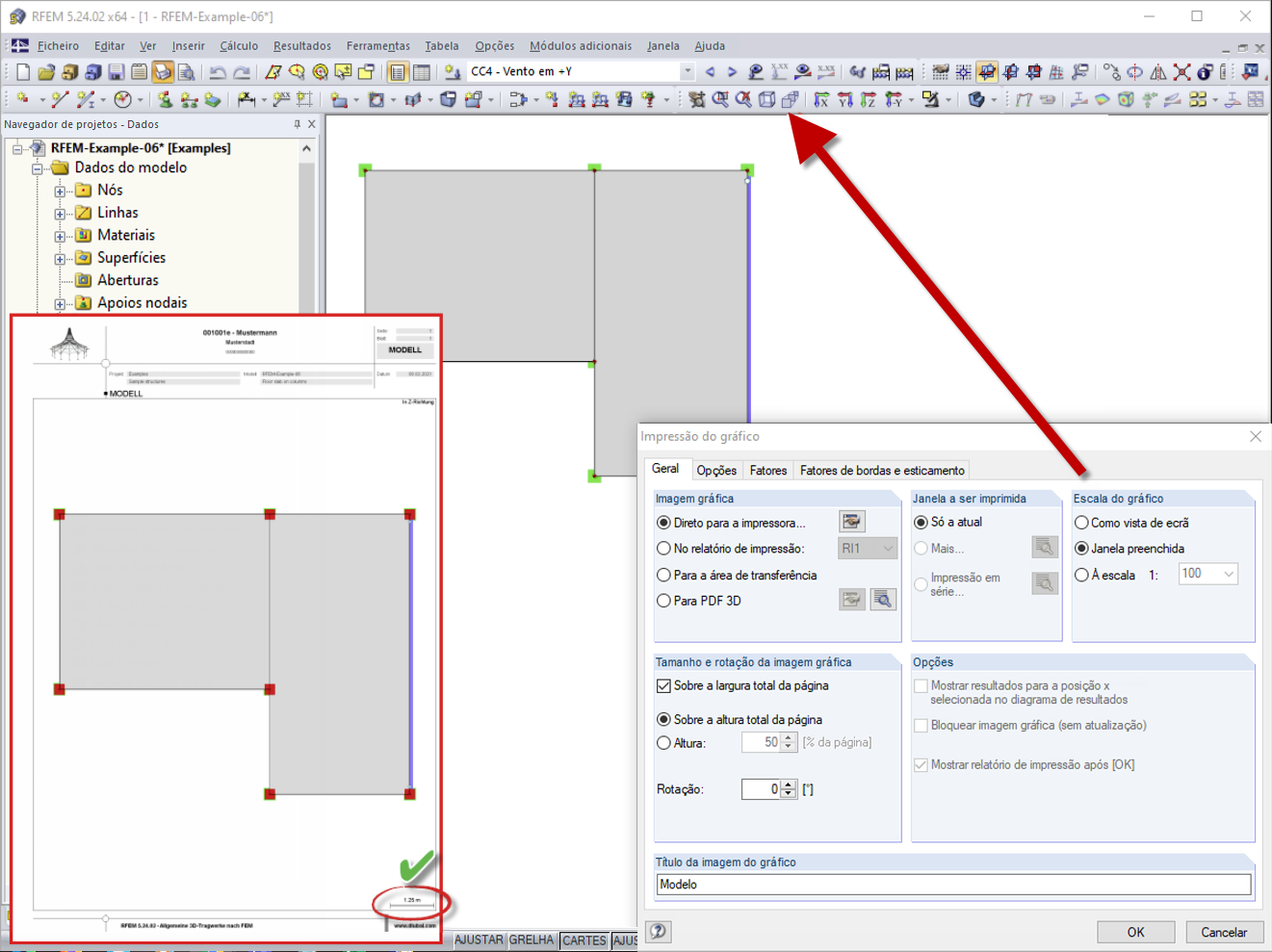 Vista de perspetiva desativada – a escala é apresentada
