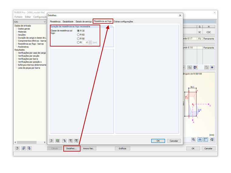 Configuração da classe de resistência ao fogo