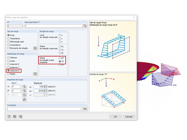 Carga horizontal sobre uma superfície em forma de tremonha