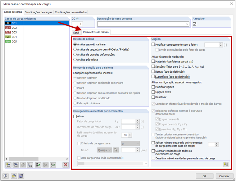 Parâmetros de cálculo