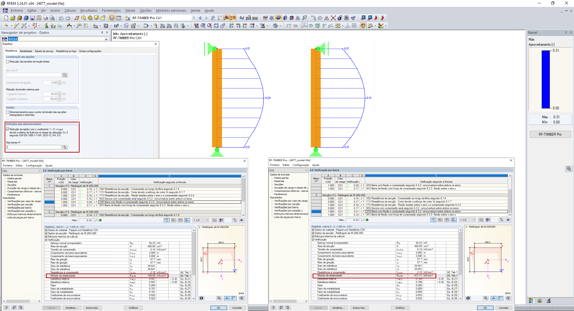 Redução do módulo de elasticidade