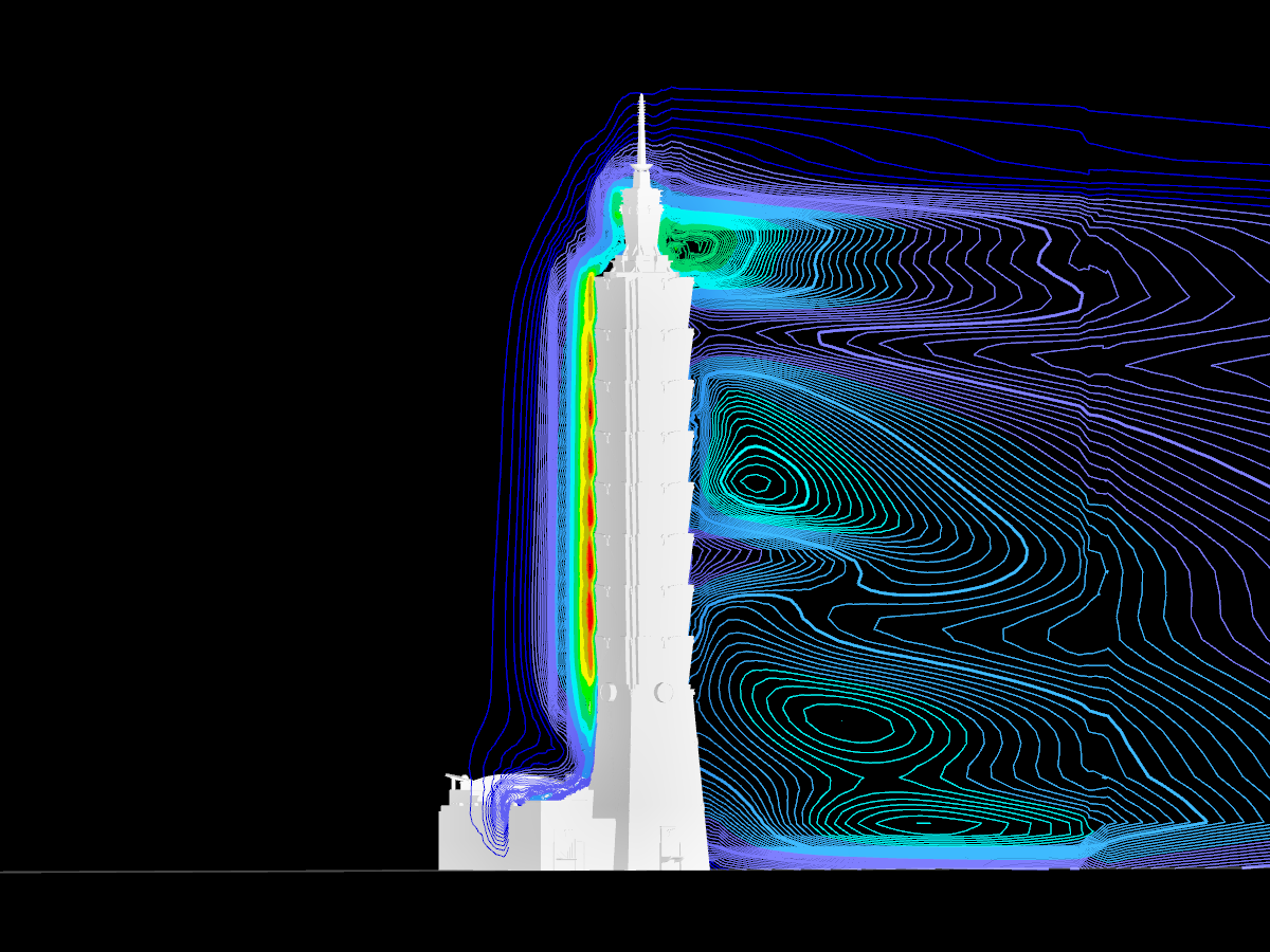Taipei com isolinhas de renderização verticais.