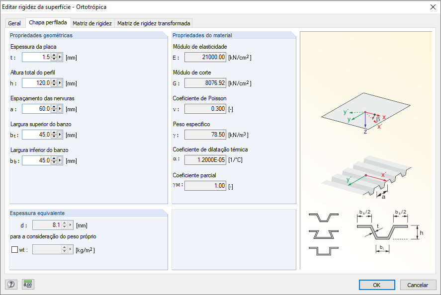 Editar rigidez da superfície – Ortotrópica