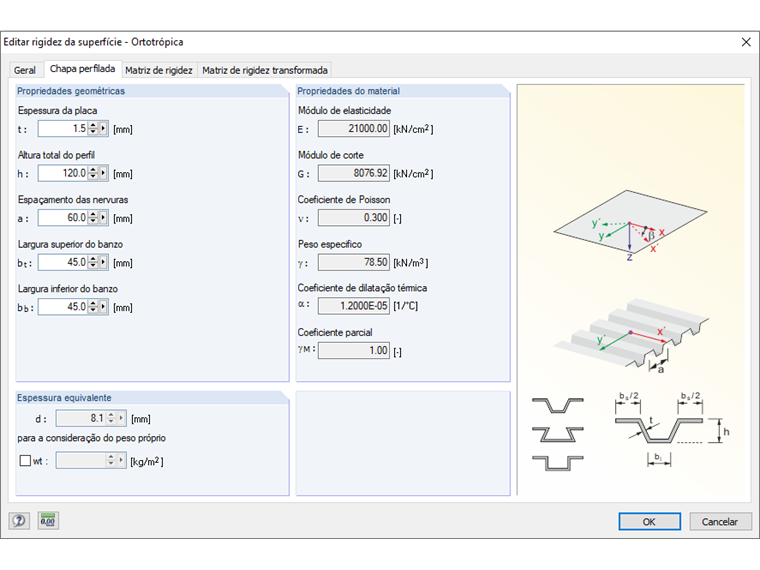 Editar rigidez da superfície – Ortotrópica