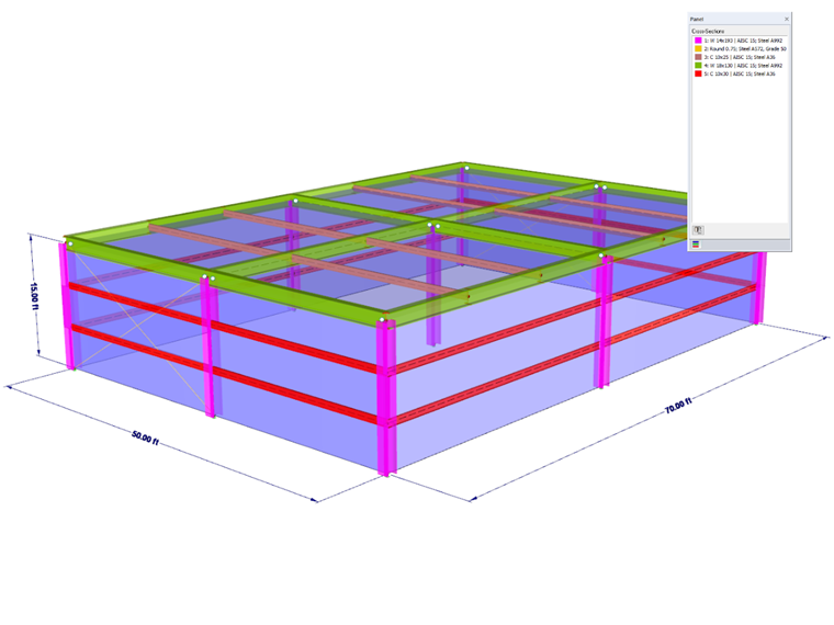 Guia de dimensionamento AISC 26 - Exemplo 2.1 Estrutura de aço no RFEM
