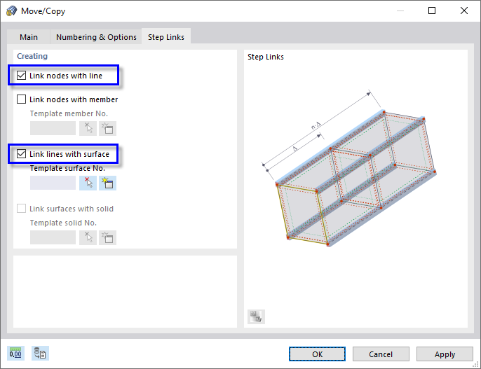Criar linhas e superfícies ao copiar