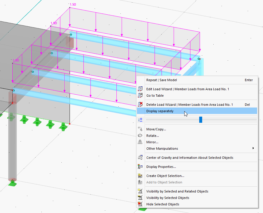 Carga de superfície na plataforma e respetivo menu de atalho