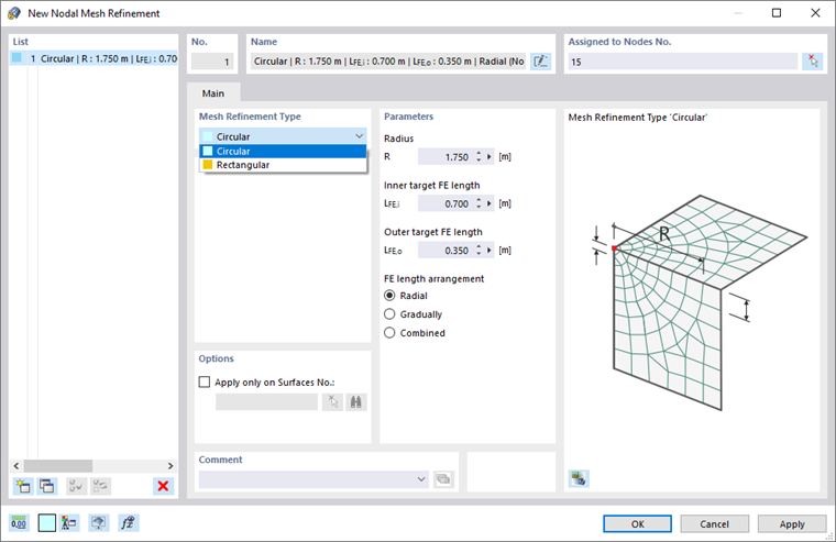 Caixa de diálogo "Novo refinamento de malha nodal"