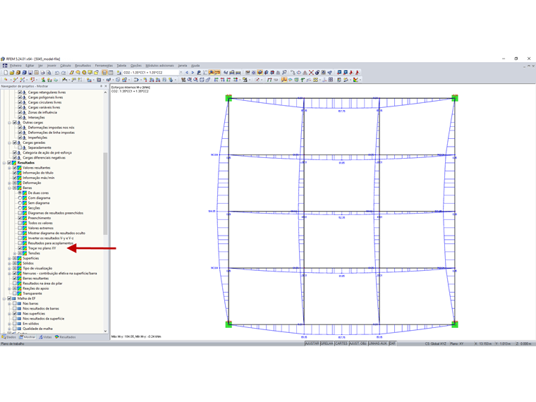 FAQ 005045 | Gostaria de avaliar os resultados das barras na vista superior. É possível obter os resultados traçados no plano XY?