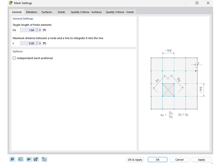 Caixa de diálogo "Configuração da malha", separador "Geral"