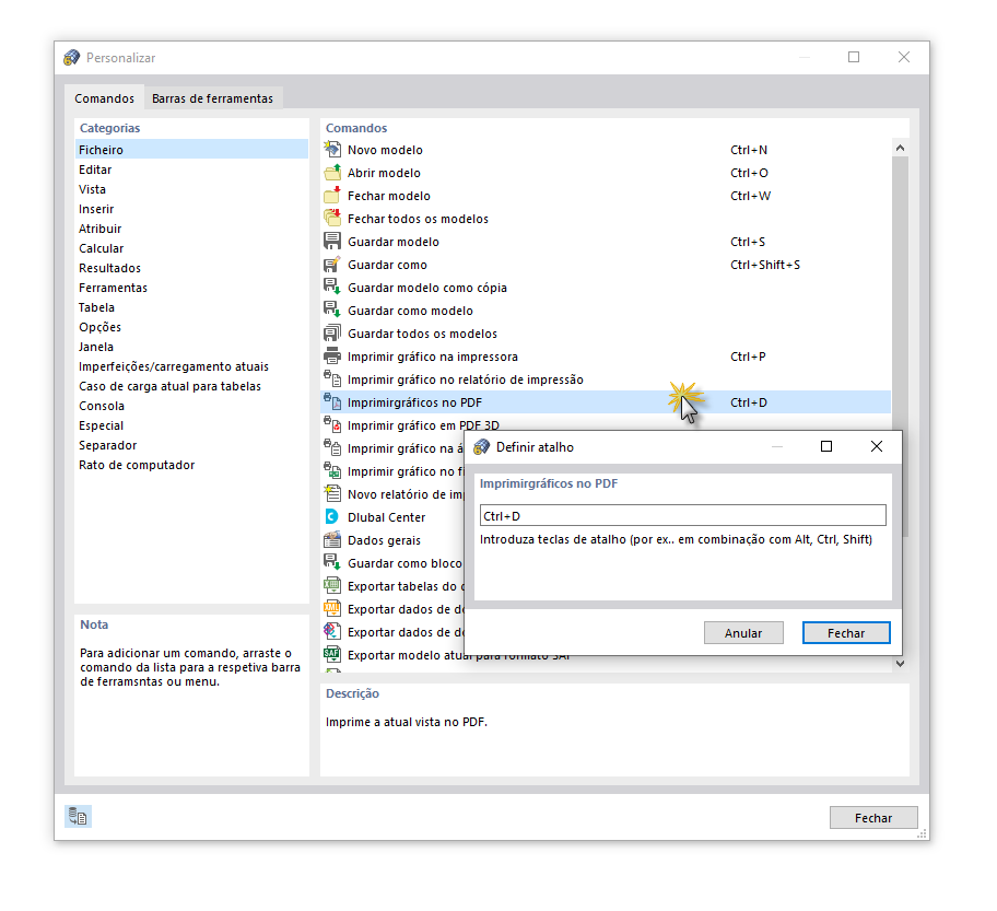 FAQ 005049 | É possível atribuir combinações de teclas a determinados comandos (por exemplo, copiar para a área de transferência etc.)?