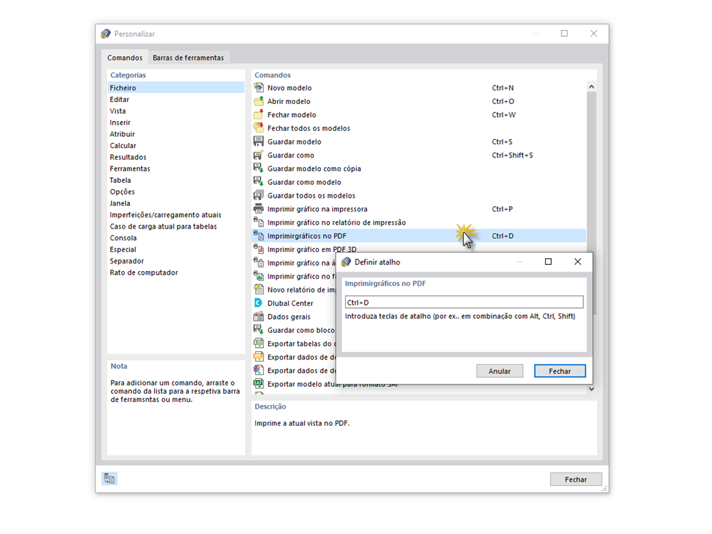 FAQ 005049 | É possível atribuir combinações de teclas a determinados comandos (por exemplo, copiar para a área de transferência etc.)?